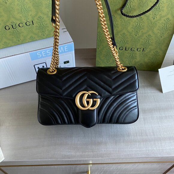 ✨Gucci Black Leather GG Marmont Bag with Gold Chain - Picture 6 of 9
